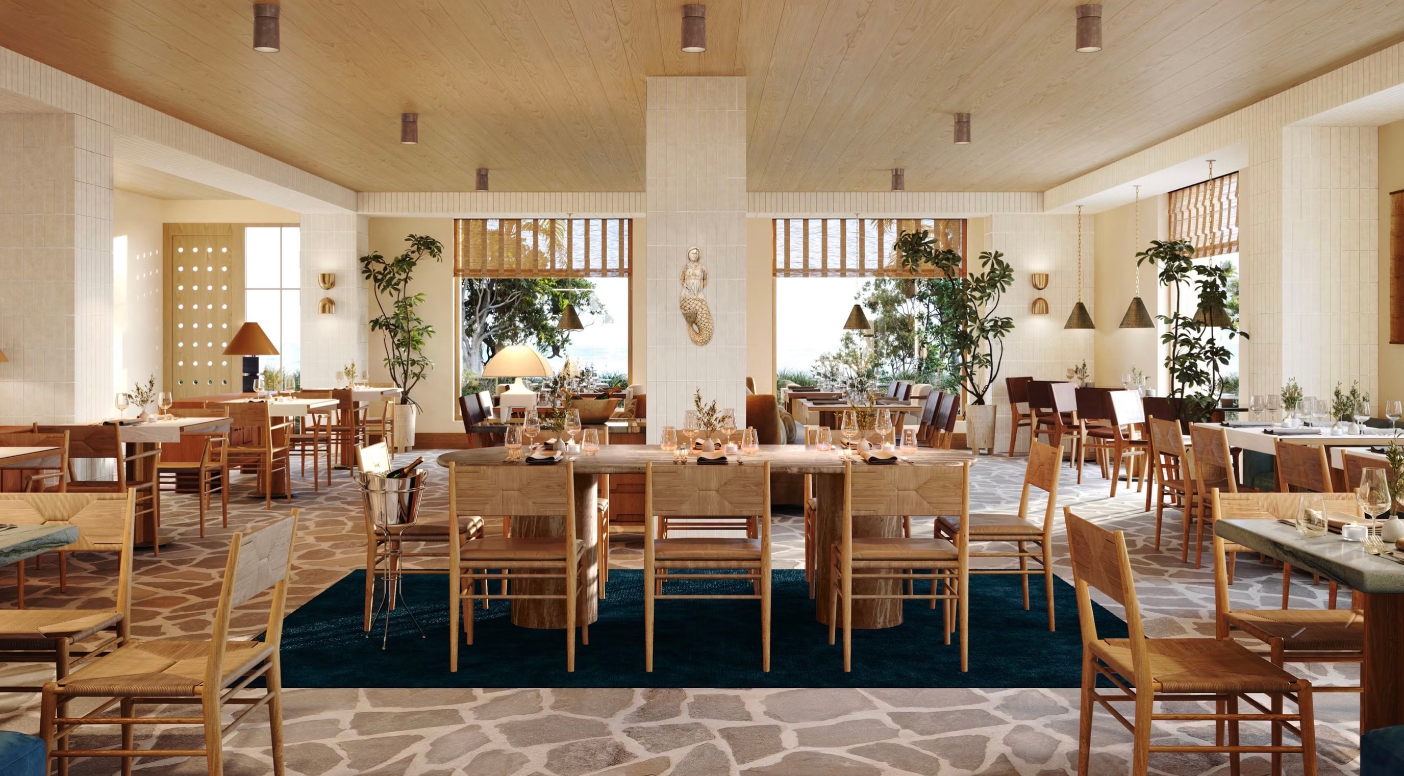 Bright coastal Florida restaurant dining